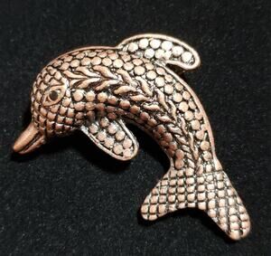 Vintage Dolphin Brooch Pin, Textured‎ Bronze & Black Porpoise Fish ab1-21